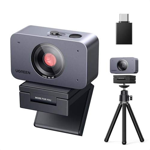 UGREEN FineCam Cámara Web 4K Ultra HD, 2 Micrófono con Cancelación de Ruido,Enfoque Automático, Face AE, 70° FOV, Adaptador USB-A/USB-C para PC/Portátil/Windows/Mac/Linux,Para Videollamadas, Streaming