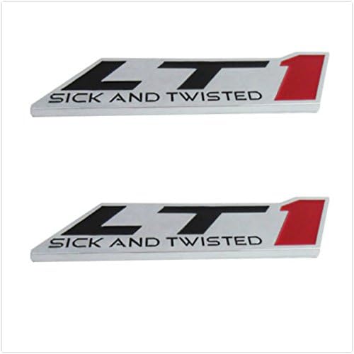 2x (pair/set) LT1 SICK AND TWISTED Red Engine Emblems Badges Highly Polished Aluminum Chrome Silver for Pontiac Trans Am Firebird WS6 Chevy Chevrolet Corvette C5 ZR1 Camaro Z28 SS