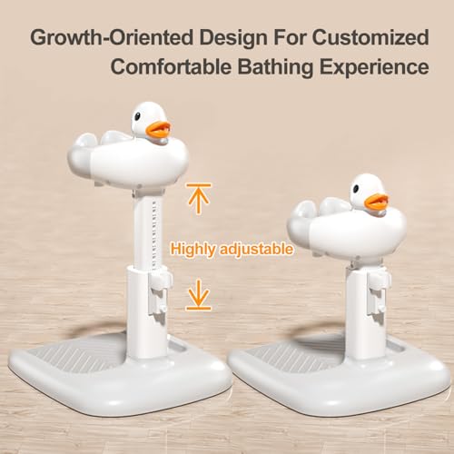 Duck Standing Baby Bath Station, Adjustable 65cm Height with Anti-Slip Base & Detachable Shower Holder, 360° Cleaning for 6+ Months, ABS BPA-Free (Gray)​​