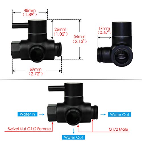 Stainless Steel Shower Arm Diverter Valve for Hand Held Showerhead and Fixed Spray Head,G 1/2 3-Way Bathroom Universal Shower System Replacement Part(Matte Black)
