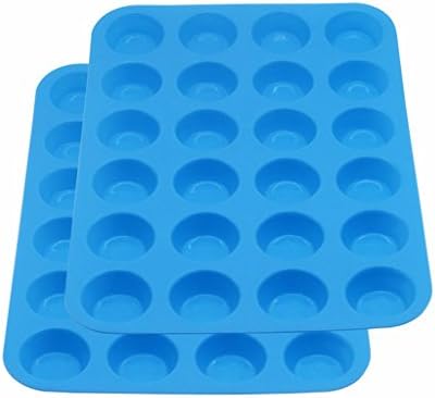 Wolecok 2Packs Silicone Muffin &amp; Cupcake Pan, 24Cups Mini Quiche Baking Pans, Non-Stick, Easy To Clean, Oven/Microwave/Dishwaseat Resistant up to 450°F (24 Cup, Blue)her/Freezer safe, H