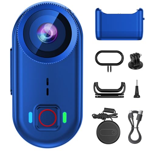 toberto 4K Thumb Action Camera, Mini Body Camera with WiFi, Magnetic Wearable 150° Hands-Free Recording POV Camera, EIS Stabilization, Waterproof, 64GB, Mount Anywhere for Sports Vlogging (Blue)