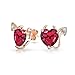 Romantic Promise Valentine Red CZ Devil Heart Shape Cubic Zirconia Stud Earrings For Women Teens Rose Gold Plated .925 Sterling Silver