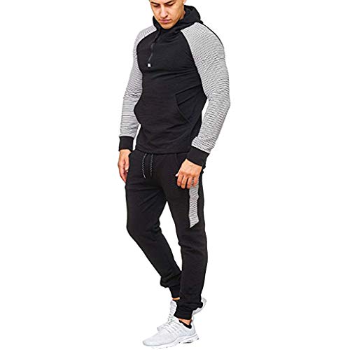 Men's Gym Contrast Jogging Sweatsuit Full Tracksuit Hoodies Joggers Set Activewear White