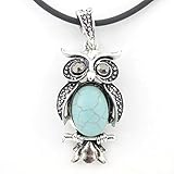 Vintage Feel Silver Tone Turquoise Stone OWL Pendant Necklace by JuliesJ