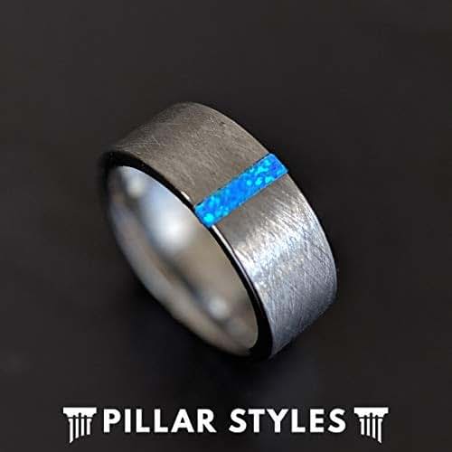 Amazon.com: Blue Opal Rings for Men Silver Tungsten ...