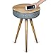 Sierra Modern Home Studio Smart Table with Built in 360° Bluetooth Speaker & Wireless Qi Charger - Ash Wood Night Stand- Modern & Functional Coffee Table & Night Stand - Bed Room -Living Room