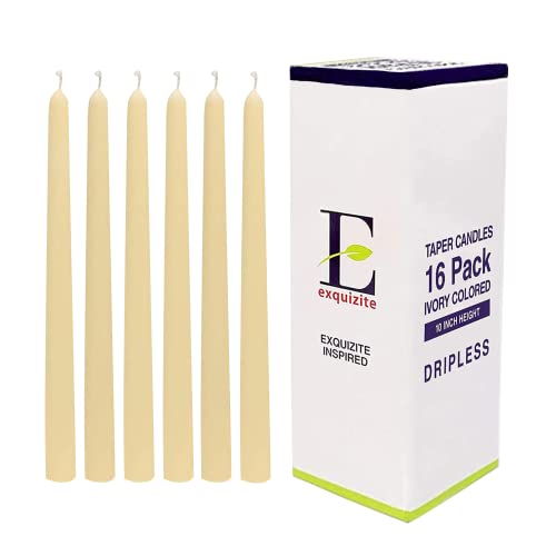Exquizite Ivory Taper Candles 16 Pack Unscented Dripless Taper Candles 10 inch x 3/4 inch
