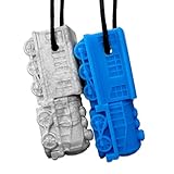 GoGoChews Chew Necklace - Train Shape Chewelry for Boys & Girls, Oral Motor Therapy Tool/Chew, Provides Sensory Input for Special Needs Chewers, Calming for Teething & Biting (Blue/Silver)