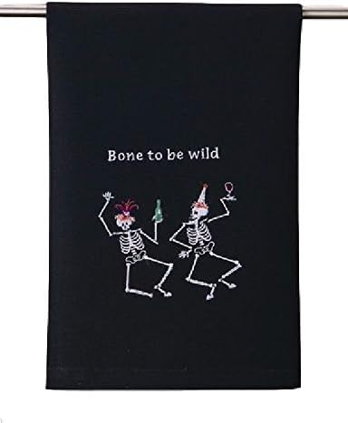 Bone to be Wild Drinking Party Skeletons Halloween Kitchen Bar Dish or Hand Guest Towel, 16 Inch X 25 Inch, Orange &amp; Black