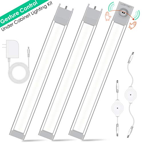 LED Under Cabinet Lighting for Kitchen, Upgraded Under Counter Lights with Gesture Control Switch, Dimmable DIY 4500K Soft Shelf Light for Kitchen Cabinet, Sink, Cupboard, Desk, Showcase (3 Pack)
