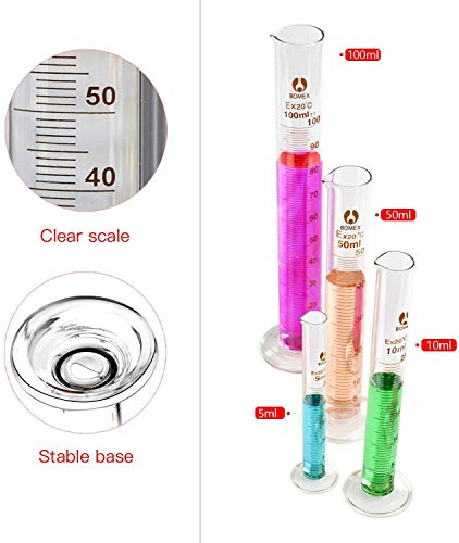 Glass Graduated Cylinder Set 5ml 10ml 50ml 100ml Measuring Cylinder with 3 Droppers, Glass Rod and 2 Brushes - Thumbnail 4