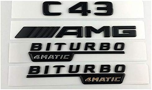 Black C43 AMG BITURBO 4MATIC Trunk Fender Badges Emblems for Benz