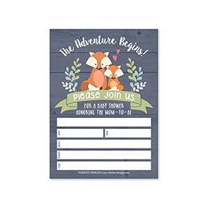25 Fox Baby Shower Invitations, Sprinkle Invite For Boy or Girl, Coed Rustic Gender Reveal Neutral Theme, Cute Wild…