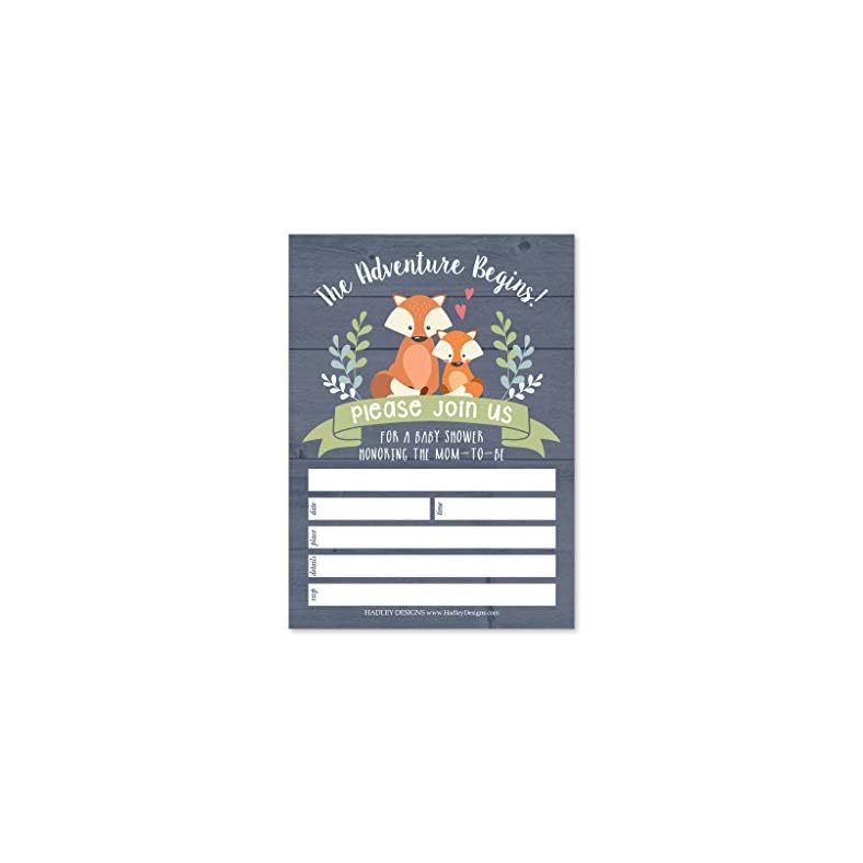 25 Fox Baby Shower Invitations, Sprinkle Invite For Boy or Girl, Coed Rustic Gender Reveal Neutral Theme, Cute Wild…