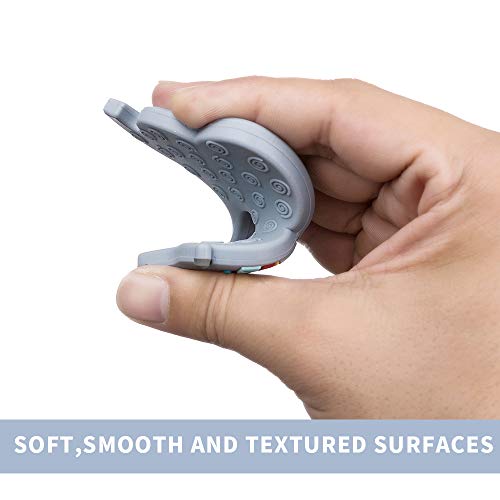 AmazingM Baby Teething Toys,Food Grade Silicone Elephant Teether Toy with Pacifier Clip Holder Set for Newborn Babies,BPA Free,Freezer Safe (Grey)