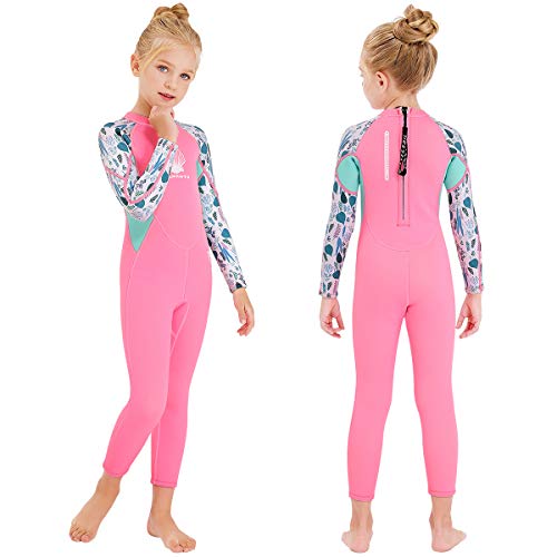 NATYFLY Kids Wetsuit,2.5mm Neoprene Thermal One Piece Swimsuit,Boys Girls and Toddler Wet Suits for Scuba Diving,Youth Full Suit (Pink, 2X-Large/7-8Years Old)