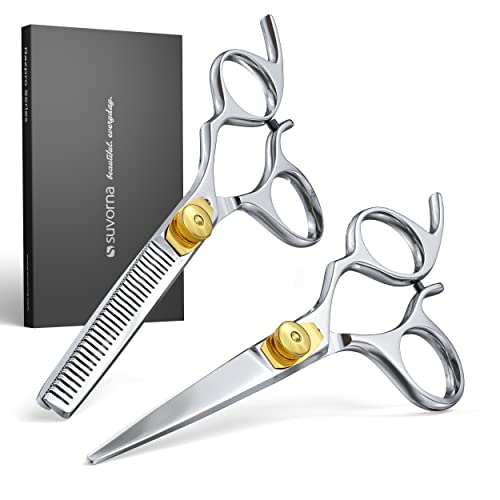 Suvorna 6" Professional Hairdressing Scissors Set With Thinning Scissors - Right Hand, 2 Pcs for Hair Cutting and Barber Use