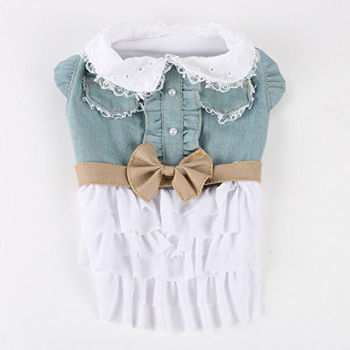 Commoditier Denim Lace Dog Cat Skirt Cute Puppy Summer Dress Girl Dog Clothes (X-large)