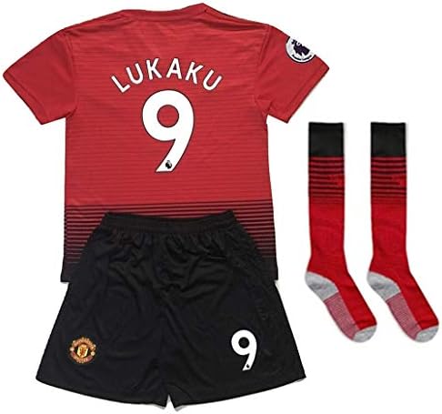 Bigling Manchester United 2018/2019 Season #9 LUKAKU Youths/Kids Home Soccer Jersey & Shorts & Socks & Armbands Red