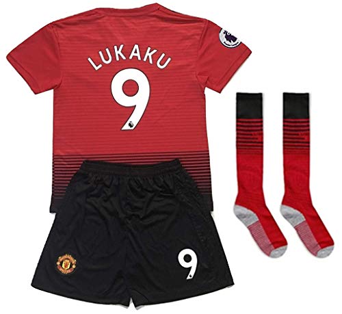 Bigling Manchester United 2018/2019 Season #9 LUKAKU Youths/Kids Home Soccer Jersey & Shorts & Socks & Armbands Red