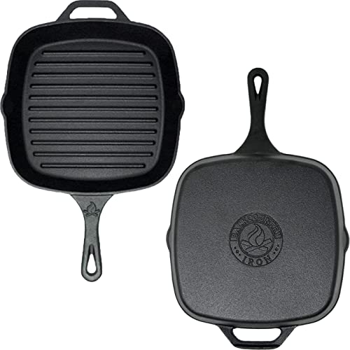 Backcountry Iron 12 Inch Square Grill Pan Large PreSeasoned Cast Iron
