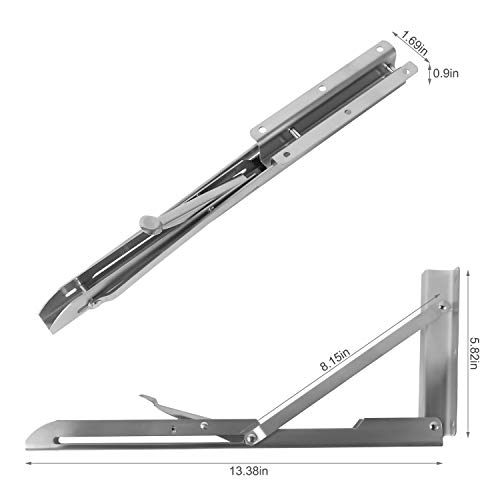 Folding Shelf Brackets 14 Inch CESHUMD Heavy Duty Stainless Steel Collapsible Wall Mounted Shelf Bracket Space Saving for Table Work Bench, 2pcs with Screws