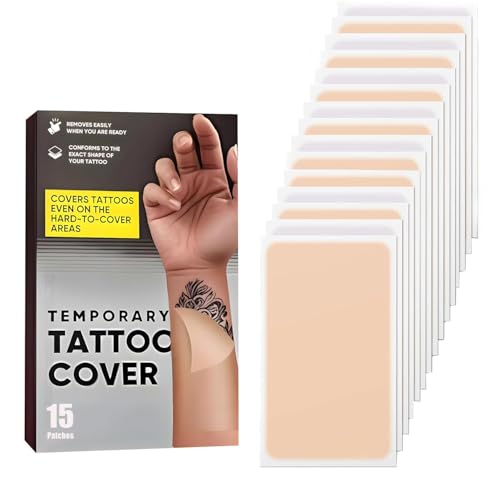 15 Pcs Ultra-Thin Tattoo Cover Up Patch, Waterproof & Sweatproof Stickers, Invisible & Breathable Concealer for All Skin Tones，Suitable for Tattoo Scar and Birthmarks