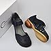 Cunzhai Women's Genuine Leather Round Toe Ankle Strap Velcro Closure Hollow out Low Block Heel Sandals