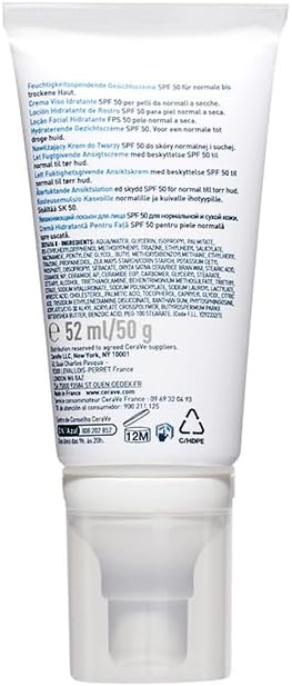 - Crème Hydratante Visage SPF50, Crème Visage et Cou Protège du Soleil et Hydrate, avec Technologie MVE, Acide Hyaluronique, Niacinamide, Soin de jour, Peaux Normales à Sèches