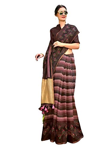 Womens cotton unique prints saree with small gold jerry border with Unstitched designer blouse piece [ Trivini 2]