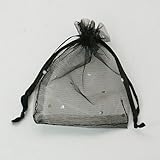 PEPPERLONELY Brand 50 Bags Black Organza Gift Bags with Drawstring and Sparkling Dots 9x7cm(3-1/2 x 2-3/4)