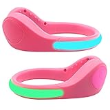 Pack of 2 LED Shoes Clip On Safety Lights for Night Running Jogging Biking Walking, Reflective Gear with Color Changing RGB Strobe Modes and Steady Color Flash Mode and Bonus Screw Driver-Pink