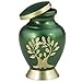 Small Keepsake Urn for Human Ashes - Mini Funeral Cremation Urn - Brass Hand Engraved - Fits a Small Amount of Cremated Remains - Display Burial at Home or Office Decor (Aria Tree of Life, Green