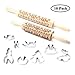 Eccoo House 2 Pack Wooden Rolling Pins Engraved Embossing Rolling Pin Christmas Deer Tree Pattern Kitchen Tool for Baking
