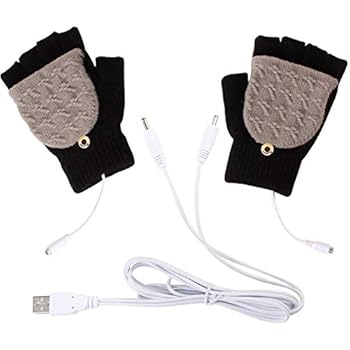 Unisex USB Heated Gloves, Winter Full & Half Fingers Warmer Laptop Gloves Mittens for Women Men Girls Boys- Best Winter Gift Choice (Black + Gray)