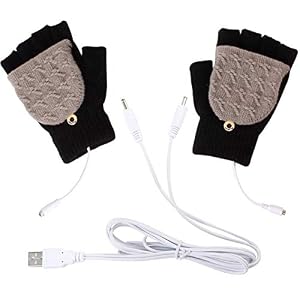 Yudanny 1Pair USB Heated Warmer Gloves Winter Full, Half Fingers USB Heating Warm Gloves