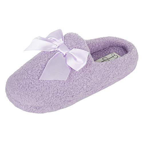 Jessica Simpson Girls Slip-on Clogs – Fuzzy Comfy Warm Memory Foam Sherpa Slippers With Satin Bow, Lilac, X-Large