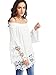 ROMWE Women's Off Shoulder Floral Lace Long Sleeve T-shirt Blouse Top #White XL