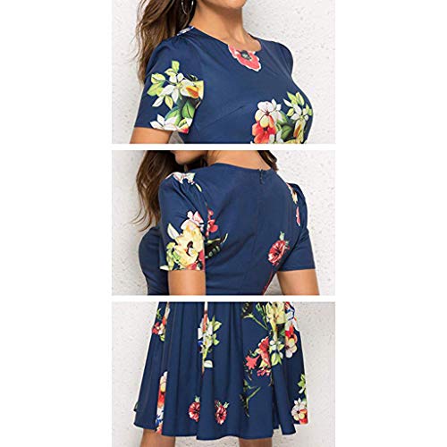 TWinmar -Women Floral Print Mini Dress Summer O-Neck Short Sleeve Dress Swing Dress Ladies A Line Beach Holiday Dress Elegent Party Dress Jersey Dress