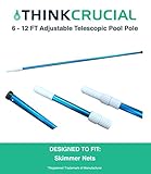 Durable Heavy Duty 16 ft. Deluxe Adjustable Blue Anodized Telescopic Pool Pole for Skimmer Bags & Professional Pool Cleaning, by Think Crucial