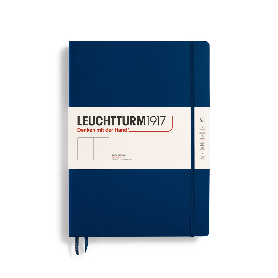 LEUCHTTURM1917 359870 Notebook Master Classic (A4+), Hardcover, 235 Numbered Pages, Plain, Navy