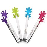 Zzanggu Sugar Tongs (Set Of 4) Stainless Steel Sliver Tea Party Mini Palm Handle With Skid-proof Silicone For Kitchen Tongues Food Folder And Ice Clip,5-inch Long (4 Colors)