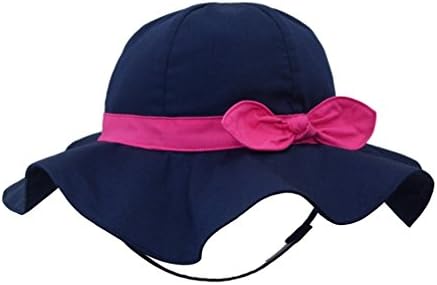 Turkoni Spring/summer/Autumn baby girl bowknot Cotton Hat/Beach cap/outdoor Hat (48cm(18.9")/12-24 month, Navy blue)