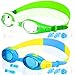 COOLOO Kids Goggles for Swimming for Age 3-15, 2 Pack Kids Swim Goggles with nose cover, No Leaking, Anti-Fog, Waterproof, Green & Blue+Yellow