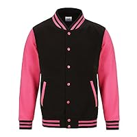 AWDis Just Hoods Womens/Ladies Electric Varsity Jacket (XL) (Jet Black/Electric Pink)