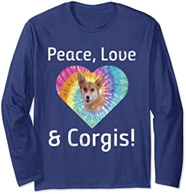 Unisex Peace Love and Corgis Weathered Tie Dye Retro T-Shirt 2XL Navy
