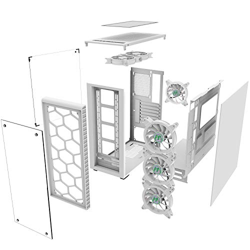 MUSETEX USB 3.0, 6  ARGB Fans ATX Mid-Tower case with Voice Remote Control, 2 Tempered Glass Panels PC Gaming Case, White case Support E-ATX ?903MS6W?