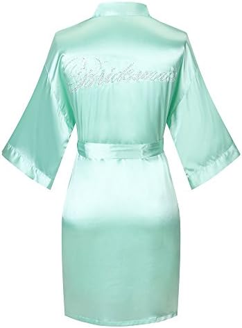 Joy Bridalc Satin Wedding Robes with Clear Rhinestones-Bride&Bridesmaid Edition Short Kimono