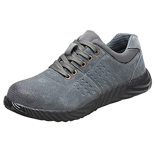 Exteren Womens Mens Safety Steel Toe Cap Work Hiking Breathable Trainers Boots Shoes Dark Gray